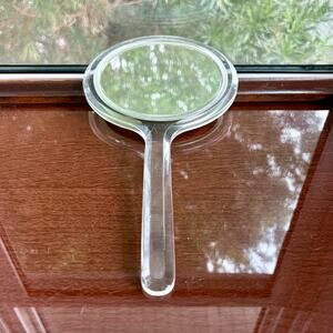 Vintage Clear Lucite Hand Mirror Double Sided 12 Inch